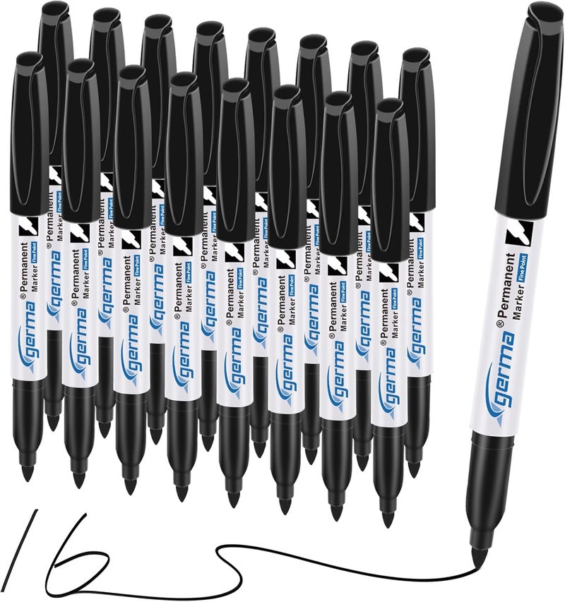 Cgerma Permanent Markers Bulk Fine Point, 16 Count Fine Tip Black Permanent Markers Set, Quick Drying, Fade Resistant, Works on Plastic, Wood, Stone, Metal and Glass For the Office, School, Home - Image 1